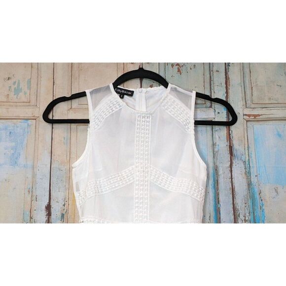 Eilly Bazar Womens Small White Back Zip Sleeveless Ruffle Hem Lace A Line Dress - Picture 2 of 8